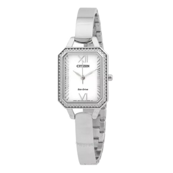 CITIZEN EM0980-50A SILHOUETTE ECO-DRIVE WHITE DIAL SILVER STEEL WOMENS WATCH